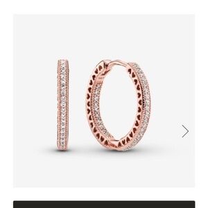 Pandora ROSE SPARKLE HEART HOOP EARRINGS with box 286318CZ